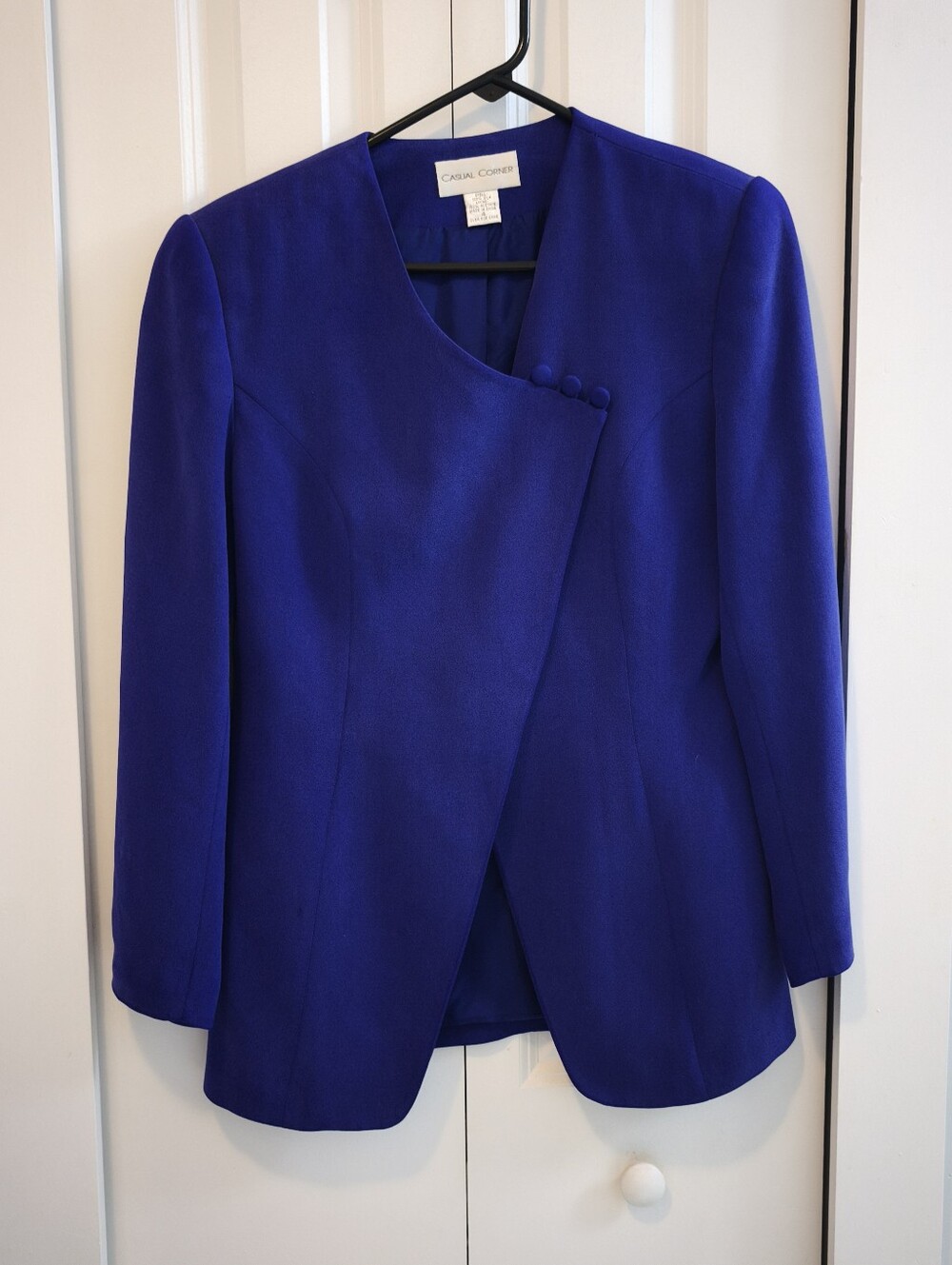 Vintage Casual Corner 100% Silk Blazer Size 4 Purple Asymmetrical